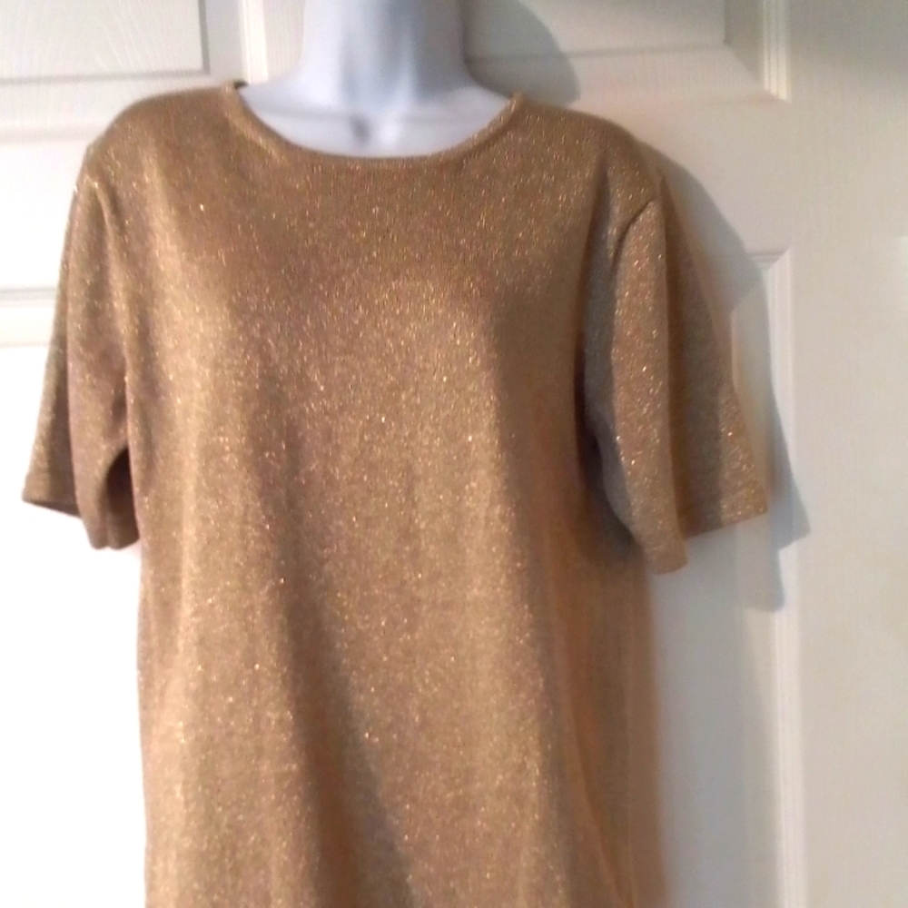 VINTAGE Silk Knits by Catharine Lover  Gold Metallic Evening Top Sz Small